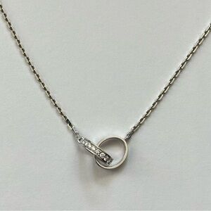 Cartier Love Pendant Necklace Half Paved Diamond 18K White Gold Interlocking